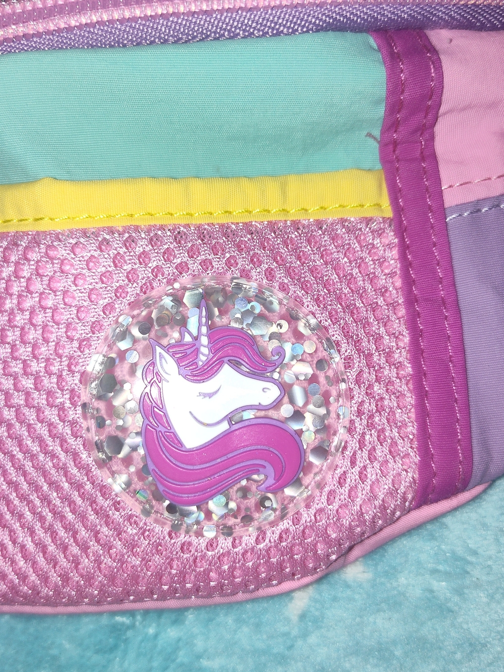 Place Pink Teal and Yellow Unicorn Kids Waist Bag - Picture 4 of 15